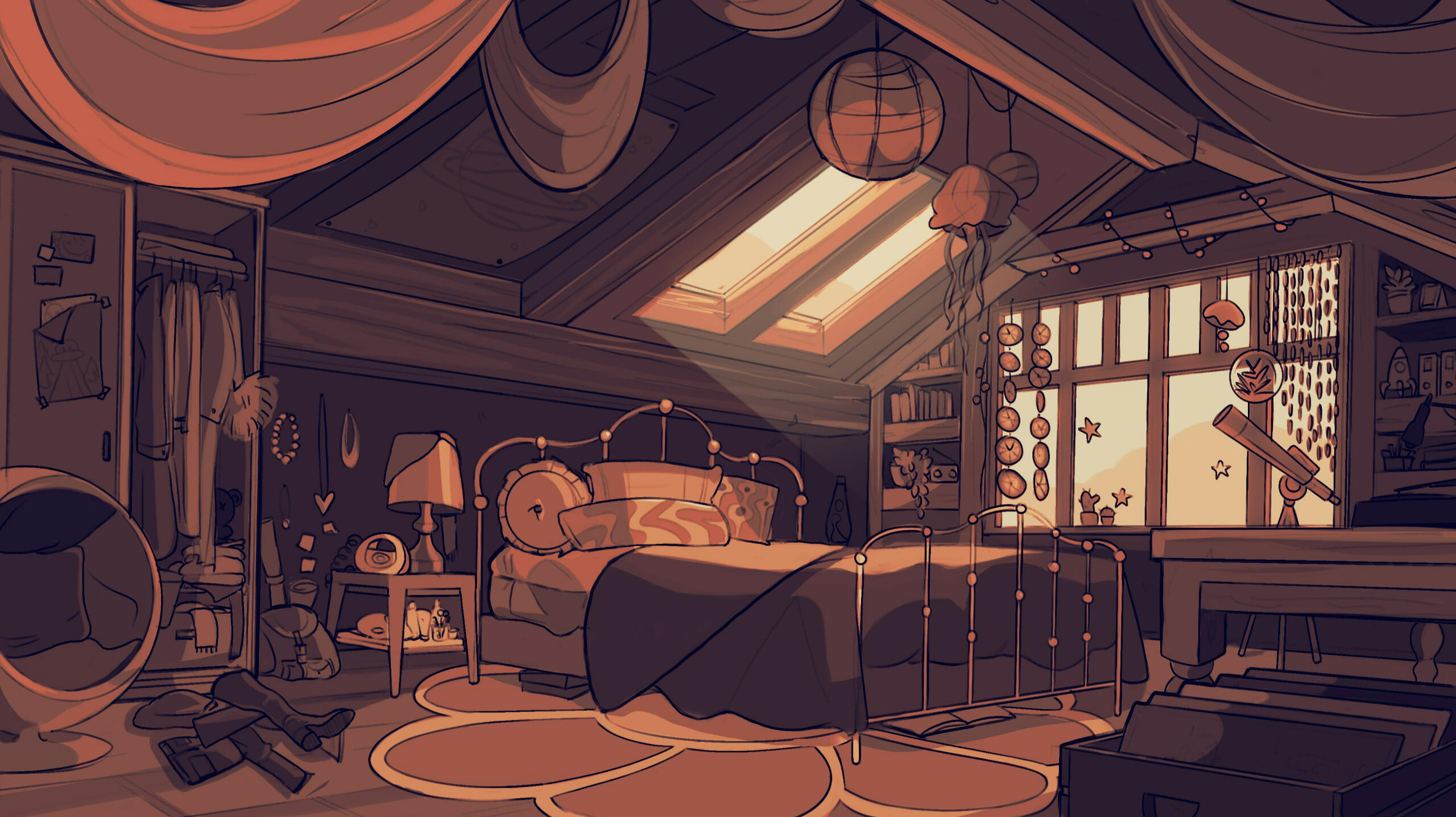 Interior Environment Design - 70s teen bedroom